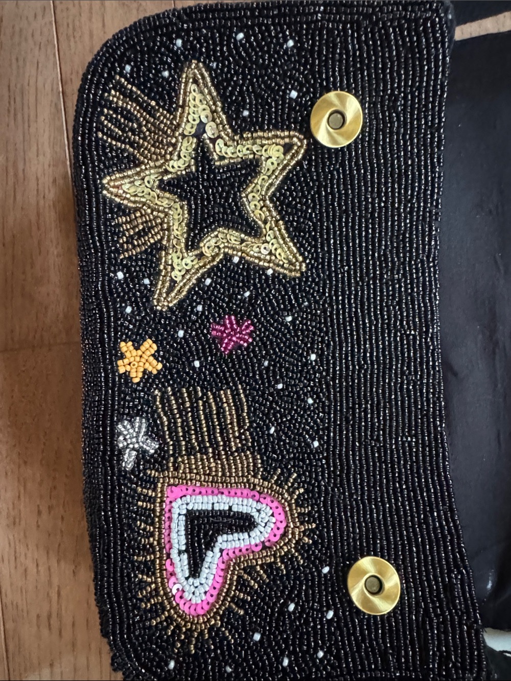 VIRAL Y2K Beaded Black Shoulder Bag with Colorful Star & Heart Motifs - Picture 4 of 5